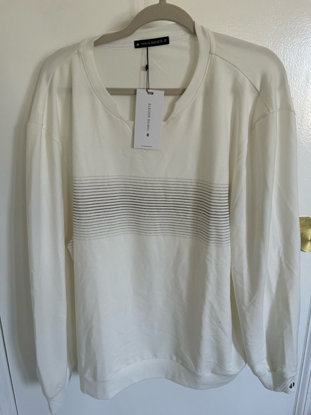 Thrive Societe white Crewneck Sweatshirt with Stripe